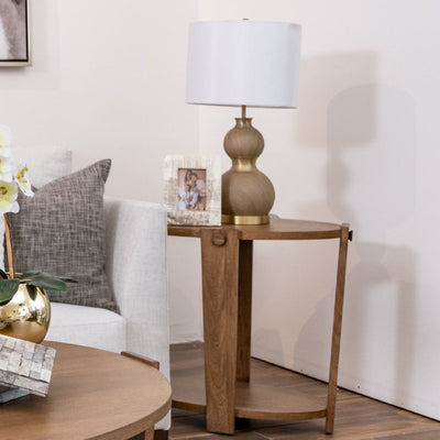 Mesa Lateral Moneda Oval, diseño contemporáneo, madera Rosa Morada, alta calidad, elegante, acabado claro.