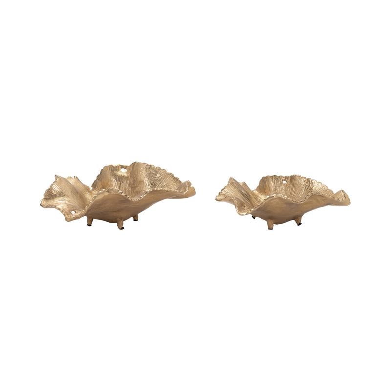 Set 2 Charola Hoja Golden SA-1268