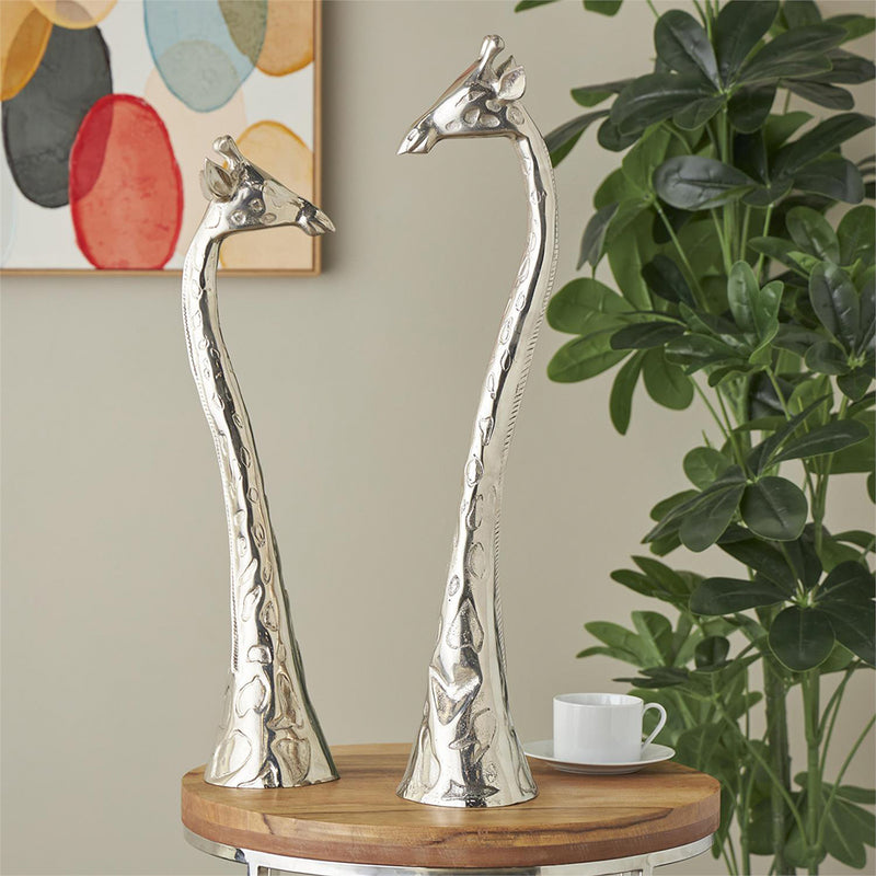 Set 2 Escultura Jirafa Plata UA-2032
