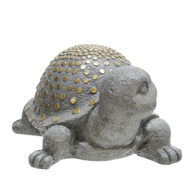 escultura de tortuga gris dorada