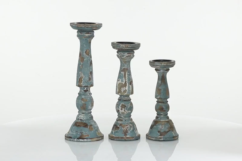 Set 3 candelabro antiguo azul